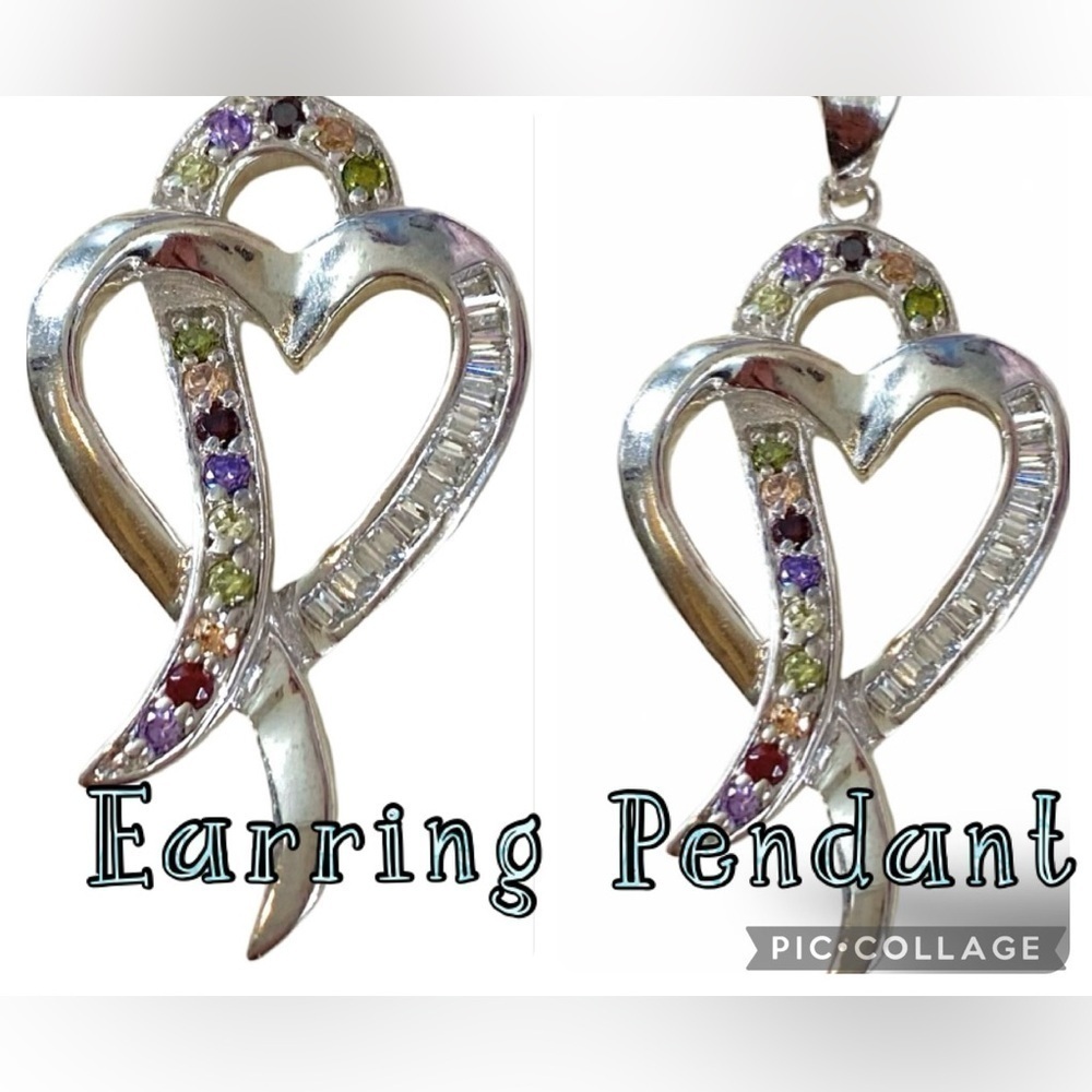 925 Italy Colored & Clear CZ Loop Open Heart Mariner Necklace & Earring Set Firm - Picture 5 of 15